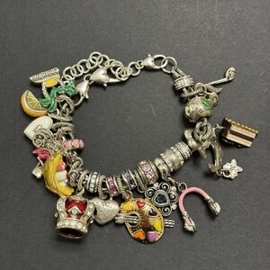 Brighton Charm Bracelet Loaded Dangle Spacers Love Music Travel Grandmother Art